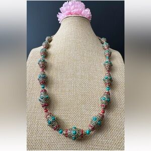 Chunky,Heavy Ethnic Tibetan Style Handmade Beads,Stones Necklace & Earrings Set